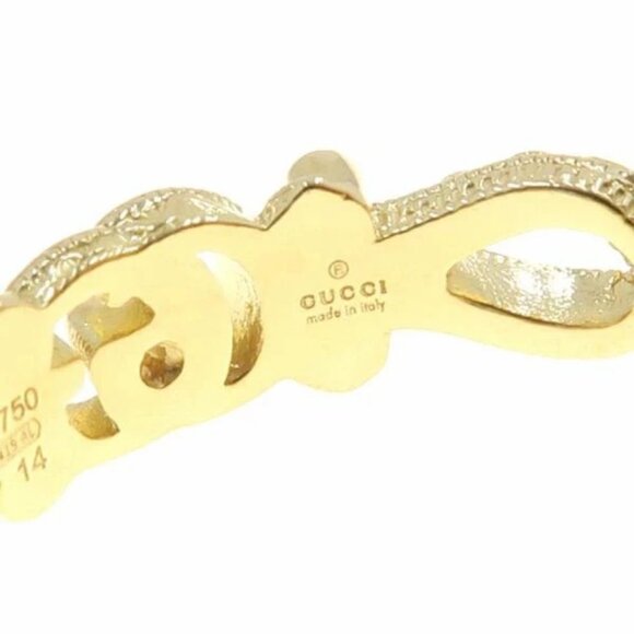 GUCCI 3P Diamond Interlocking G Logo Flower Ring size US7 18k Yellow Gold Auth - Picture 5 of 7